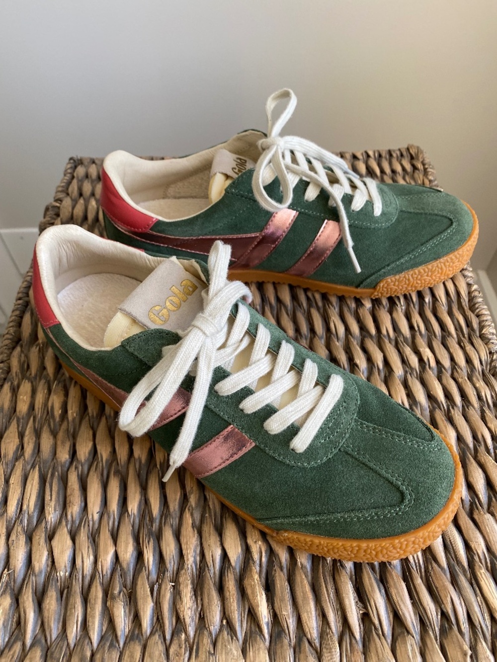 Gola Elan Glitz in Green Suede with Pink Trim - Size 8